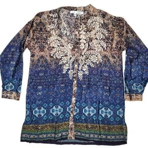 Love Kyla NWT Ivy embroidered poly silk boho blue gold cream tunic top small